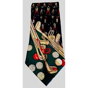 Vintage Pierre Cardin Mens Neck Tie Golf Golfer Ball Clubs Sport Hobby Gift Blue